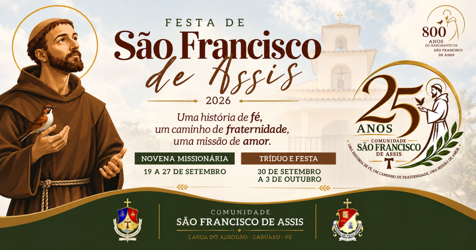 Comunidade São Francisco de Assis celebra festa do padroeiro com novena, tríduo e programação especial